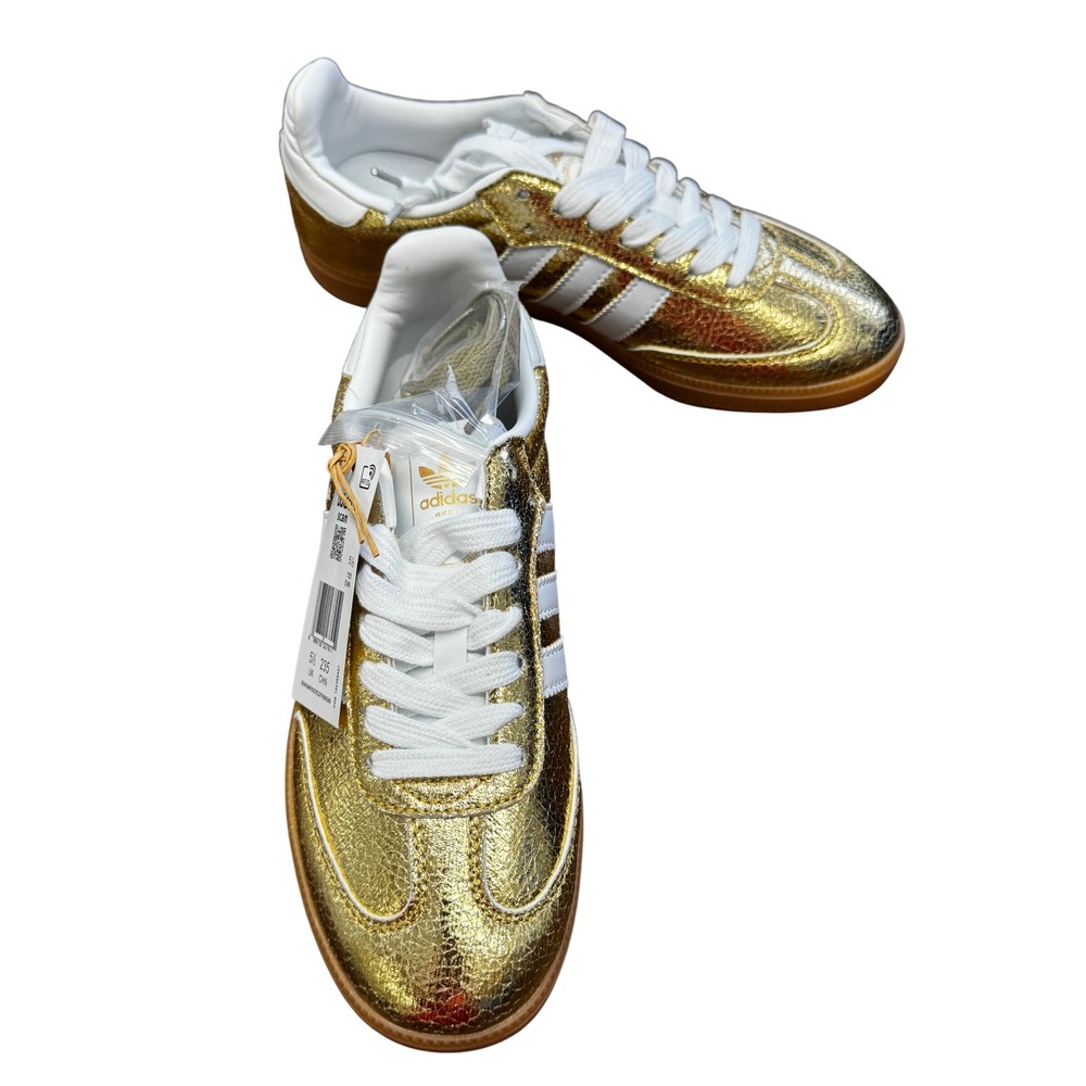 Adidas Samba Metallic Gold Crackle Leather Sneakers KI5719 Mens 5.5 Womens 6 - Picture 4 of 8